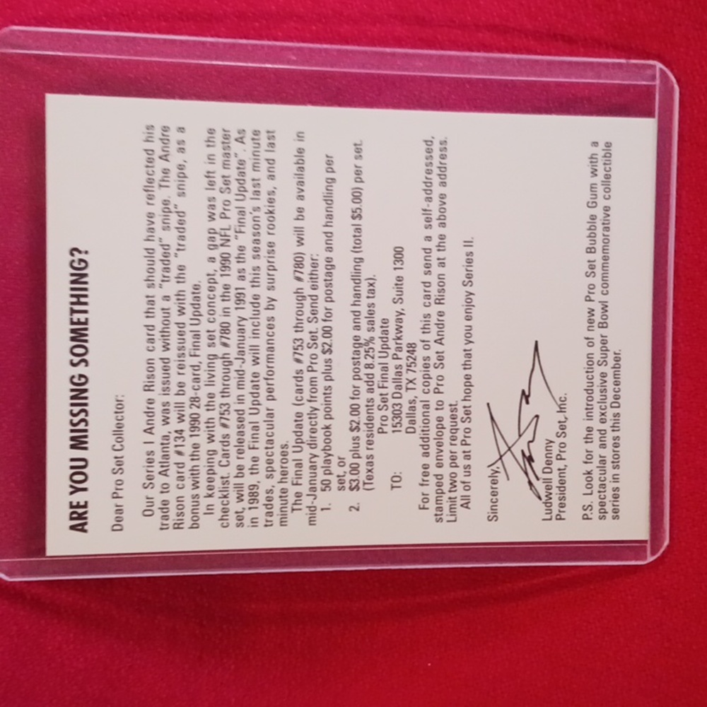 Andre Rison Traded (Ludwell Denny Message) on the back 1990 PRO SET - Picture 2 of 2